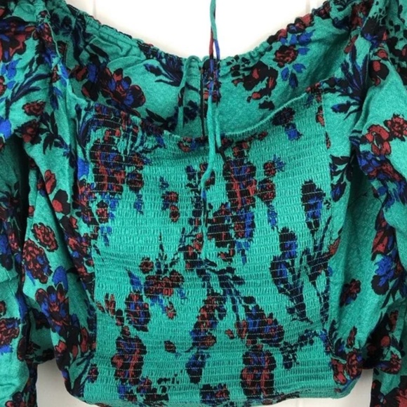 NWT Free People Hilary Print Keyhole Neck Top Green Floral Combo Medium - Picture 11 of 15